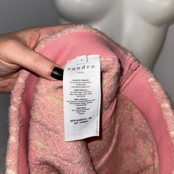 Sandro Pink Louisa Houndstooth Jacquard-Knit Cotton Mini Skirt Size 1 Small Wool - Picture 5 of 8